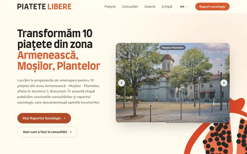 Screenshot of Piațete Libere: civic platform for public squares in Bucharest